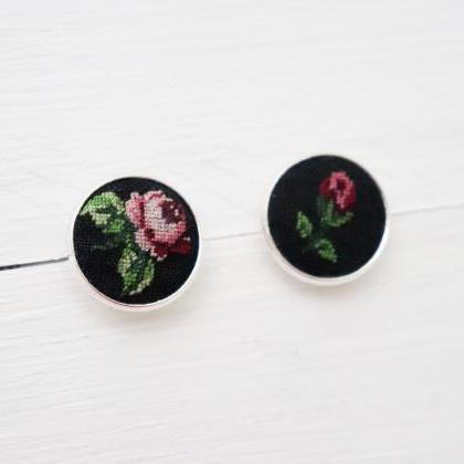 Set Of 2 Miniature Embroidery Pin Rose Brooch Rose..