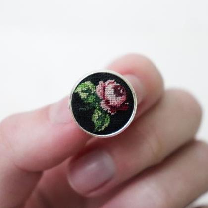 Set Of 2 Miniature Embroidery Pin Rose Brooch Rose..