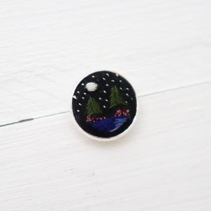 Miniature Embroidery Pin Night Forest Brooch Night..