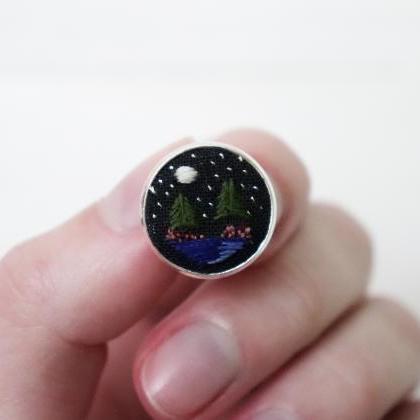 Miniature Embroidery Pin Night Forest Brooch Night..