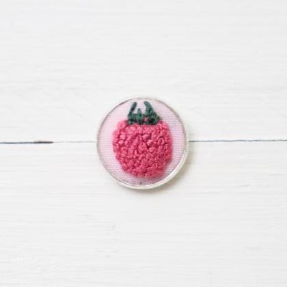 Miniature Embroidery Pin Raspberry Brooch..