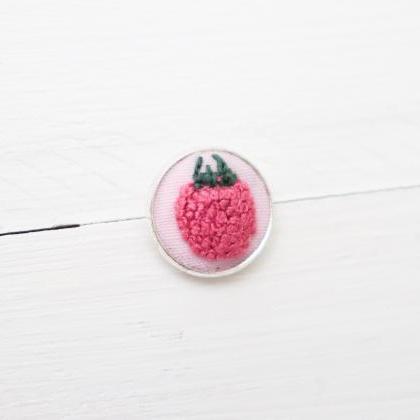 Miniature Embroidery Pin Raspberry Brooch..