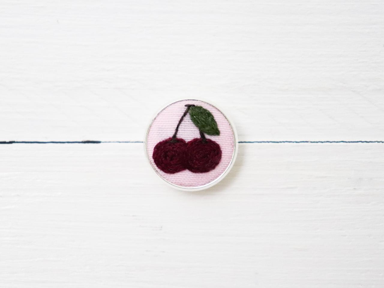 Miniature Embroidery Pin Cherry Brooch Cherry Pin Embroidery Pin Hand Embroidery Embroidered Pin Cherry Collar Pin Berry Pin Berries Pin