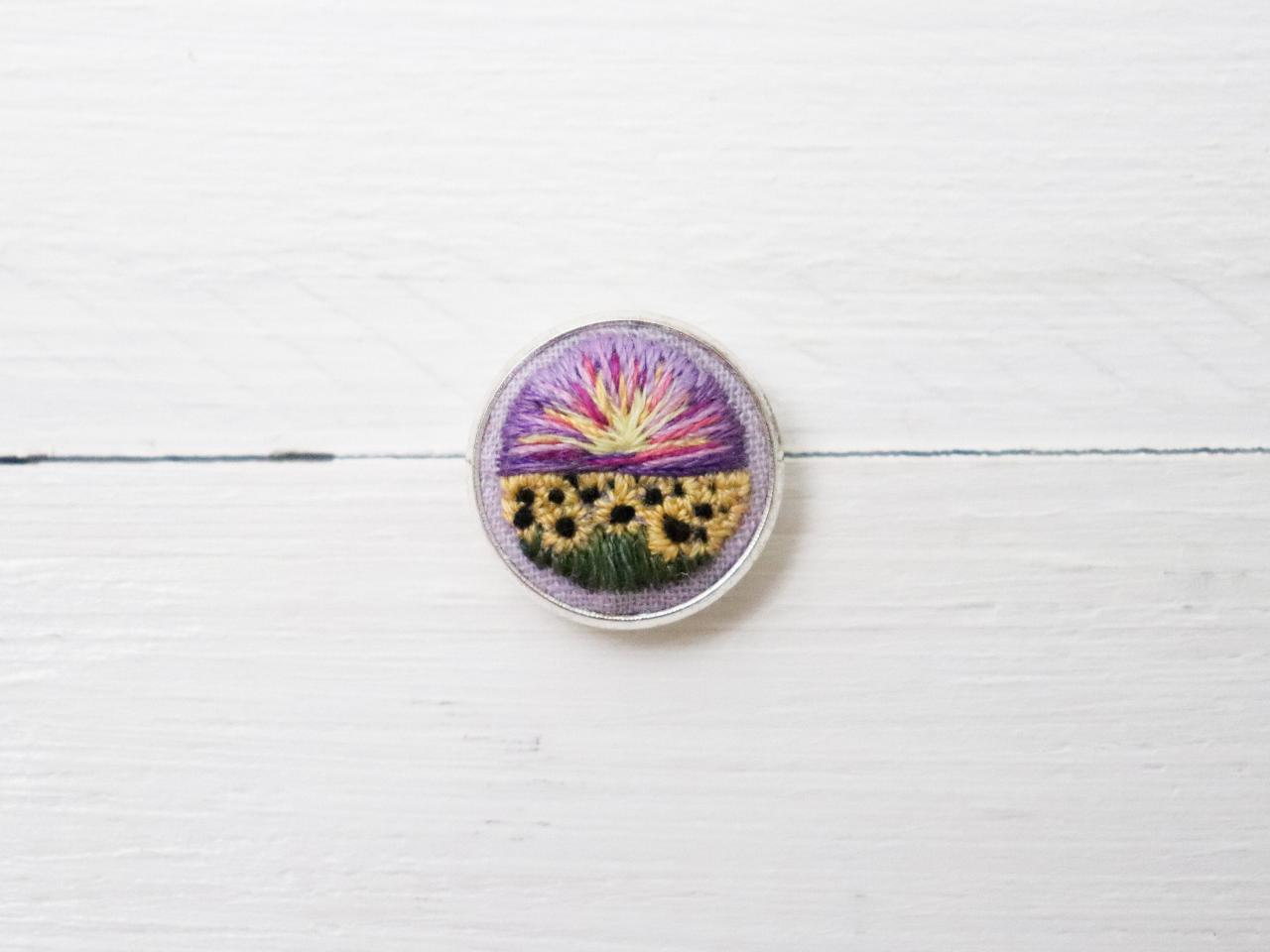 Miniature Embroidery Pin Sunflower Brooch Sunflower Pin Embroidery Pin Hand Embroidery Embroidered Pin Sunflower Collar Pin Landscape Pin