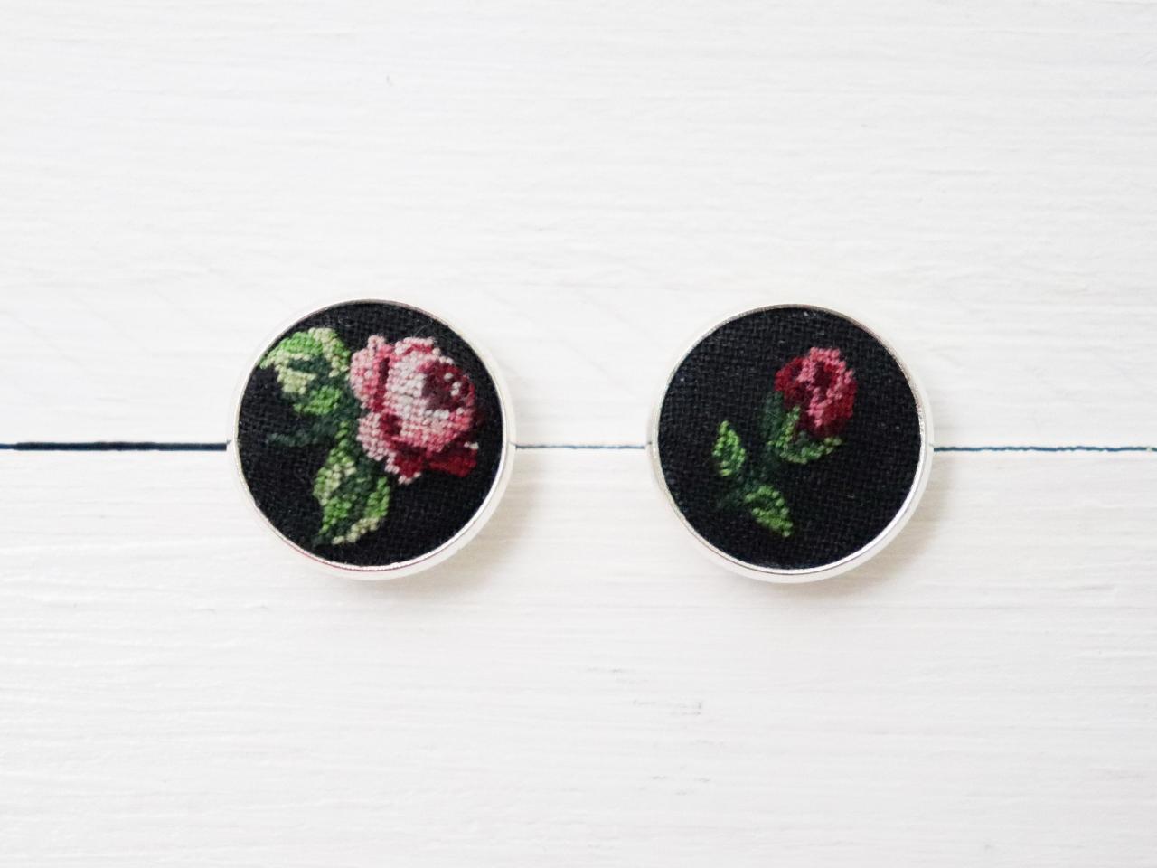 Set Of 2 Miniature Embroidery Pin Rose Brooch Rose Pin Embroidery Pin Hand Embroidery Embroidered Pin Rose Collar Pin Vintage Pin Floral Pin