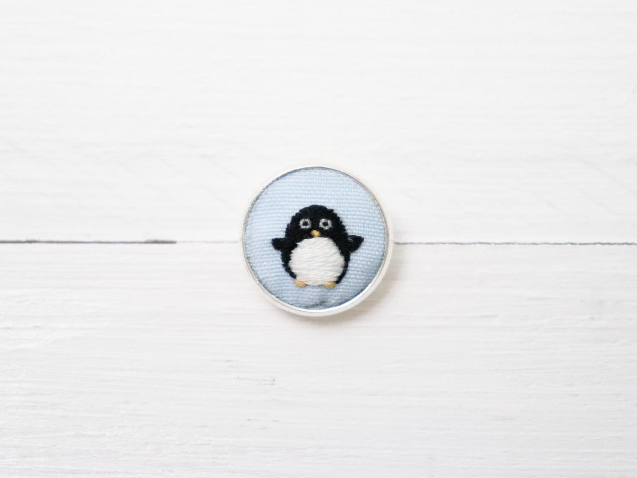 Miniature Embroidery Pin Penguin Brooch Penguin Pin Embroidery Pin Hand Embroidery Embroidered Pin Penguin Collar Pin Animal Pin
