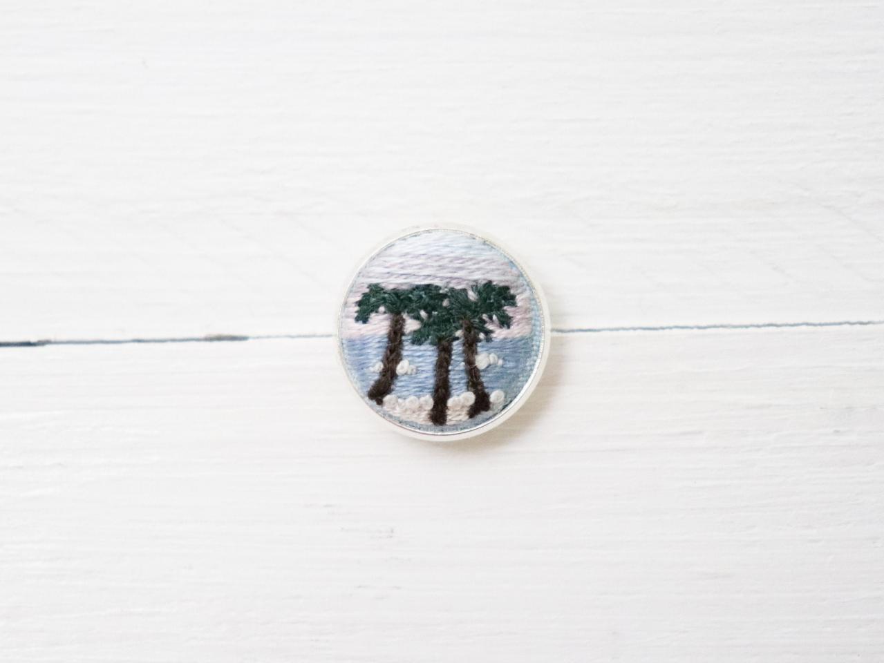 Miniature Embroidery Pin Palm Brooch Palm Pin Embroidery Pin Hand Embroidery Embroidered Pin Palm Collar Pin Beach Pin Sunrise Pin