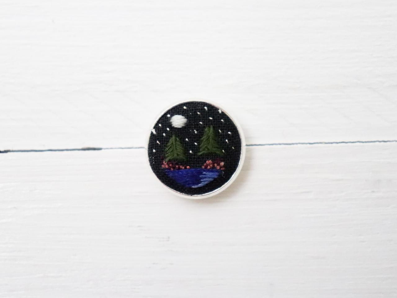 Miniature Embroidery Pin Night Forest Brooch Night Forest Pin Embroidery Pin Hand Embroidery Embroidered Pin Night Sky Collar Pin Forest Pin