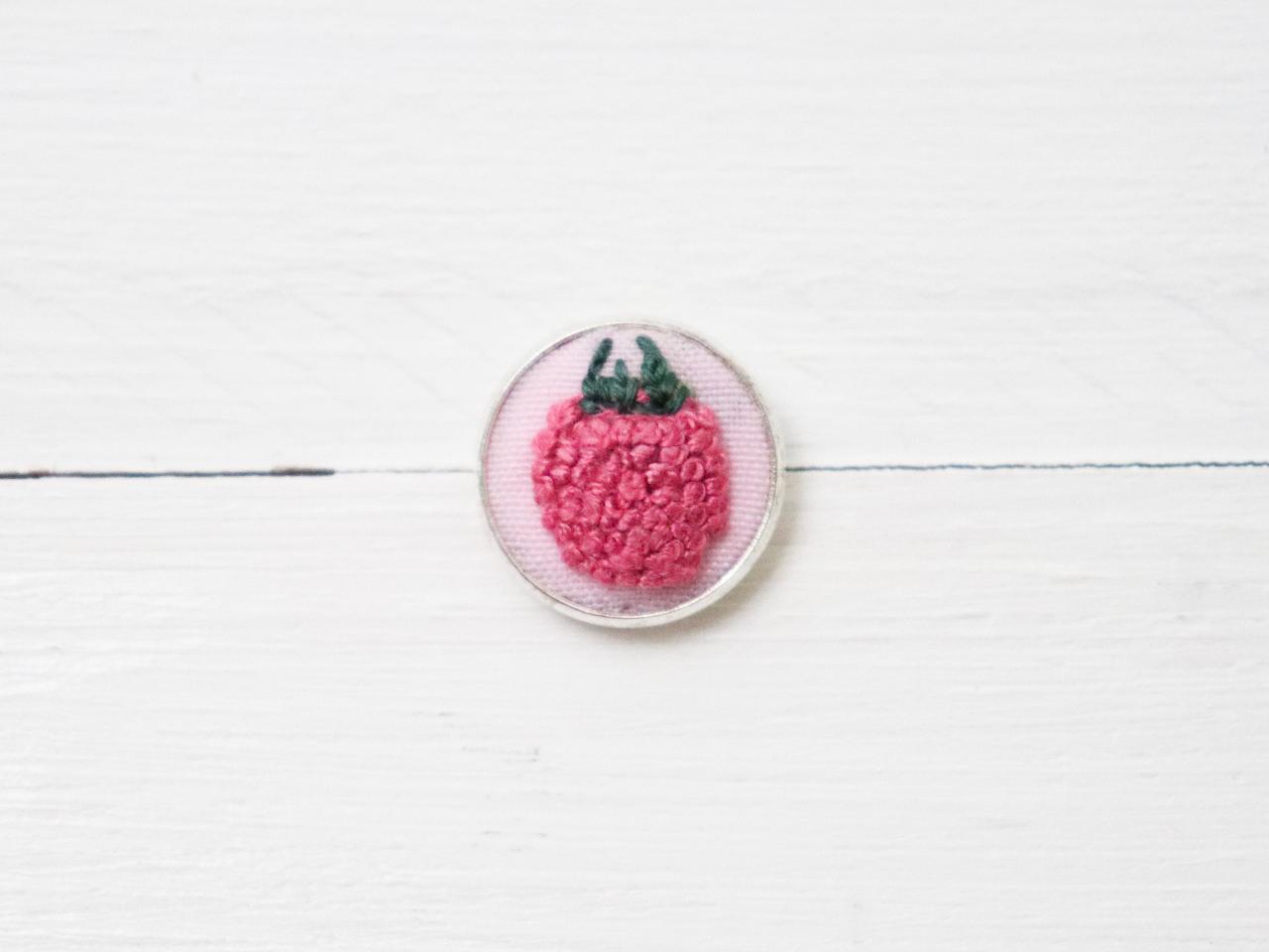 Miniature Embroidery Pin Raspberry Brooch Raspberry Pin Embroidery Pin Hand Embroidery Embroidered Pin Raspberry Collar Pin Berry Pin