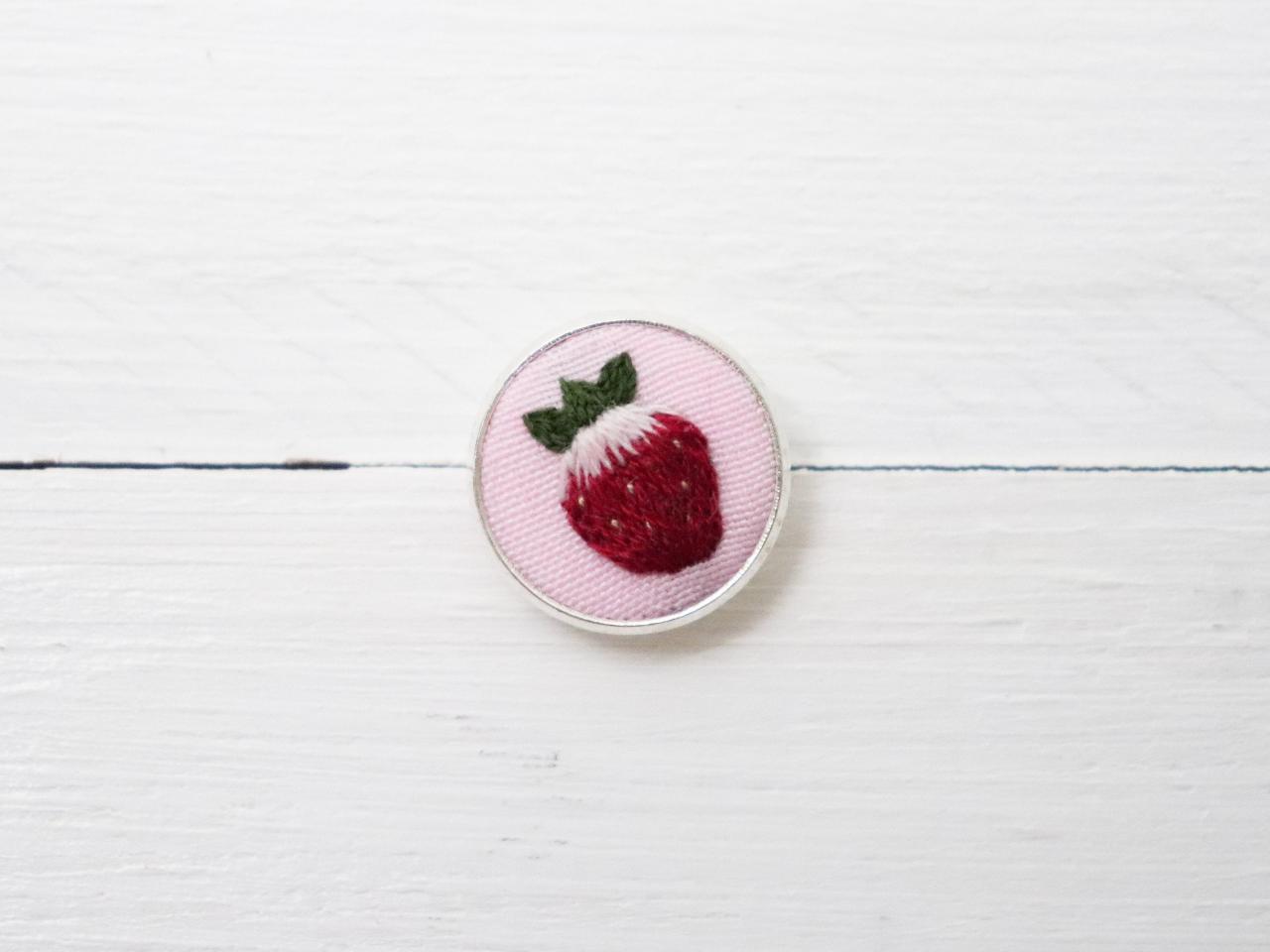 Miniature Embroidery Pin Strawberry Brooch Strawberry Pin Embroidery Pin Hand Embroidery Embroidered Pin Strawberry Collar Pin Berry Pin