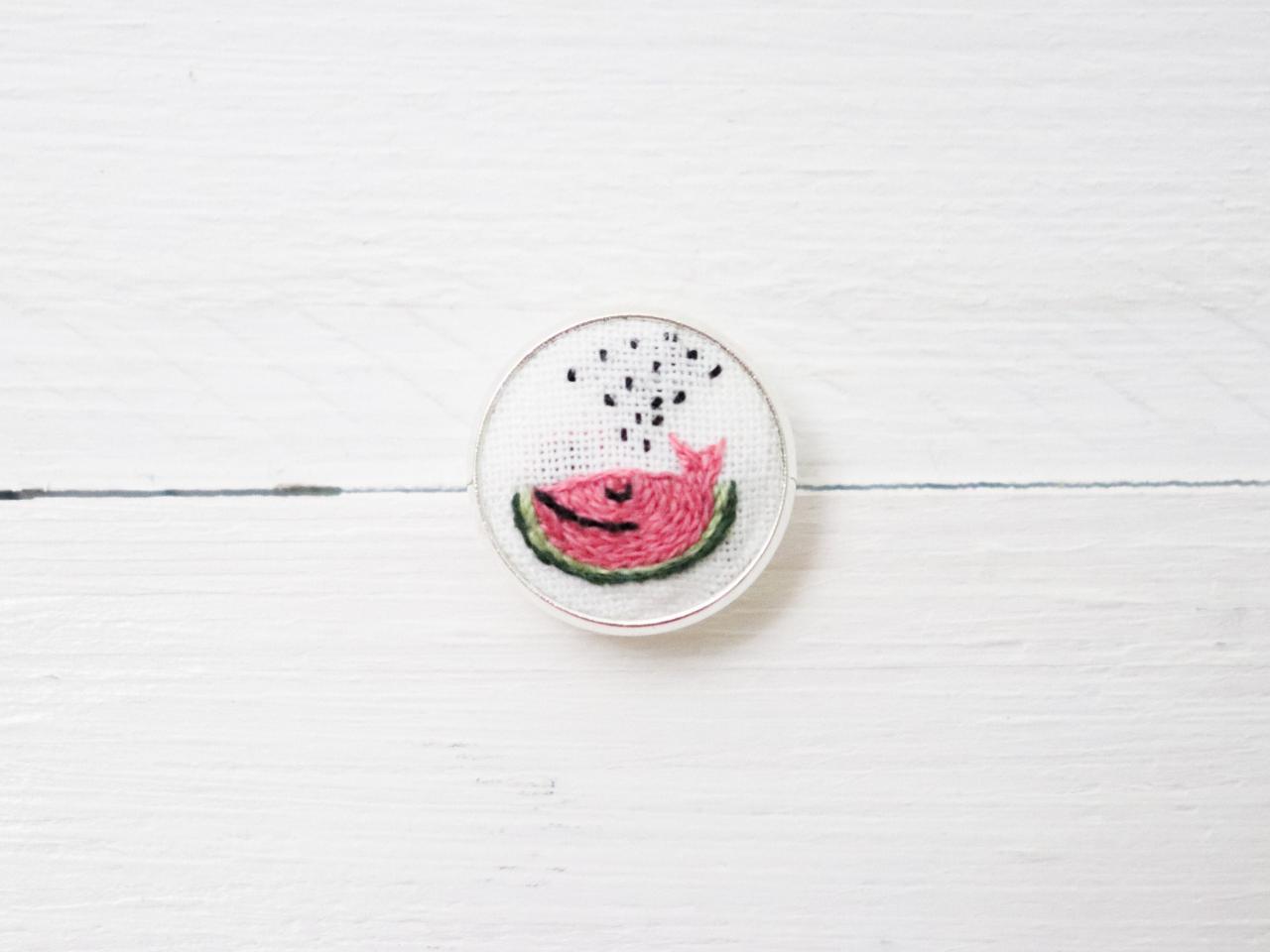 Miniature Embroidery Pin Whale Brooch Whale Pin Embroidery Pin Hand Embroidery Embroidered Pin Whale Collar Pin Watermelon Pin