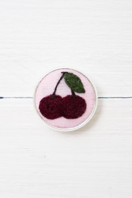 Miniature embroidery pin Cherry brooch Cherry pin Embroidery pin Hand embroidery Embroidered pin Cherry collar pin Berry pin Berries pin