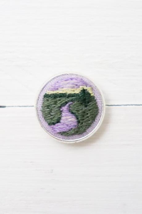Miniature Embroidery Pin River Brooch River Pin Embroidery Pin Hand Embroidery Embroidered Pin Landscape Collar Pin Landscape Pin Nature Pin