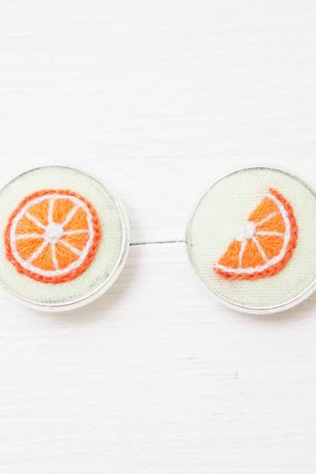 Set Of 2 Miniature Embroidery Pin Orange Brooch Orange Pin Embroidery Pin Hand Embroidery Embroidered Pin Orange Collar Pin