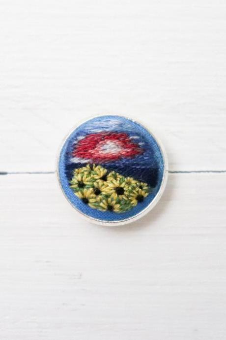 Miniature Embroidery Pin Sunflower Brooch Sunflower Pin Embroidery Pin Hand Embroidery Embroidered Pin Sunflower Collar Pin Floral Pin
